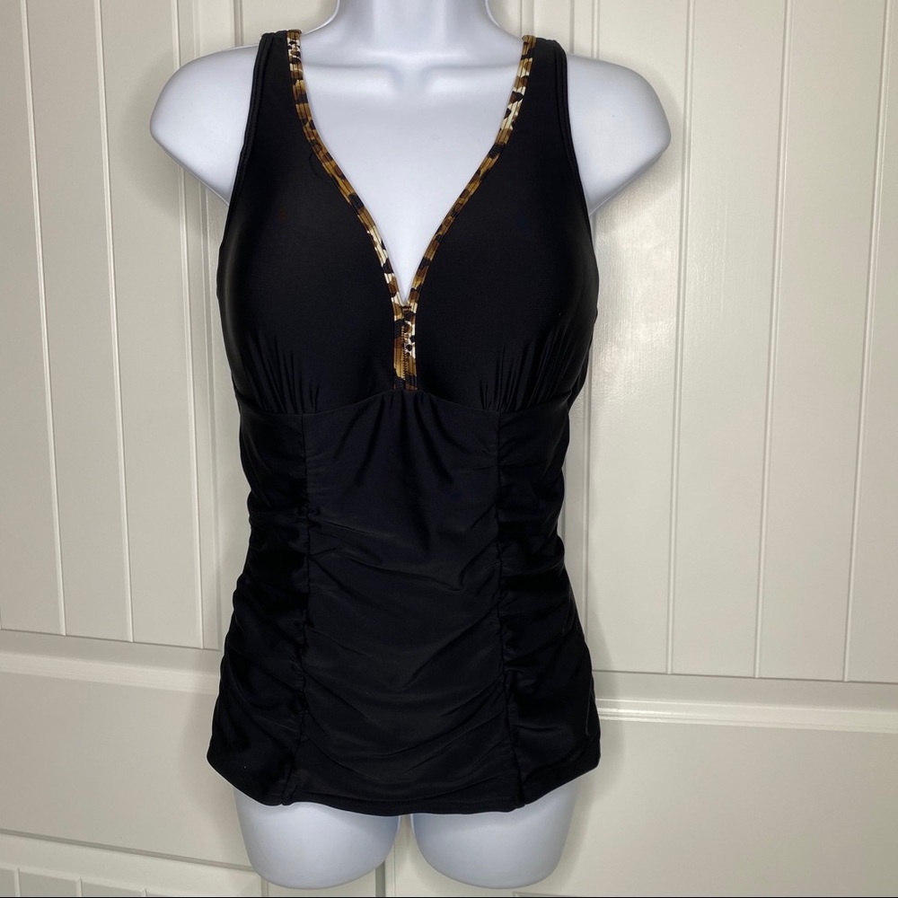 5/$25! Silhouette Solution black & leopard swim suit 10D